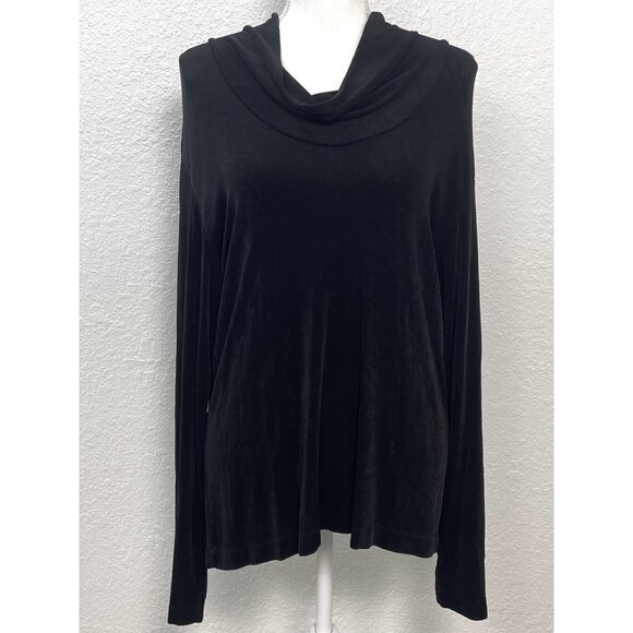 CHICO'S Travelers Womens SIZE 2 LARGE Black Cowl Neck L/S Knit SHIRT Top EUC - Picture 1 of 7